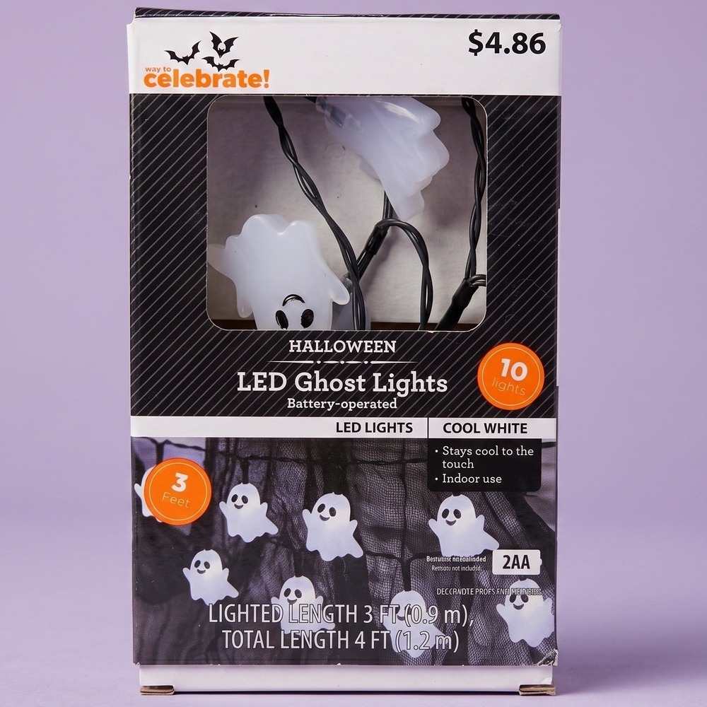 Way to Celebrate Halloween LED Ghost Lights 10ct Cool White Battery Operated NIB